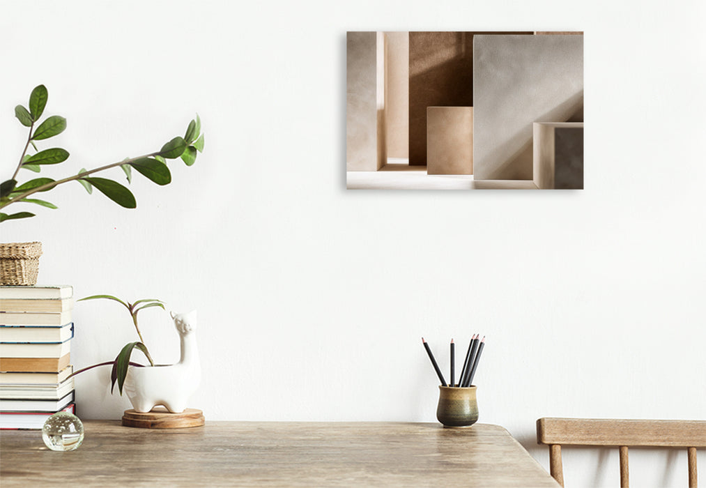 Premium Textil-Leinwand Beige Farbfelder, ruhige Harmonie in klaren Formen
