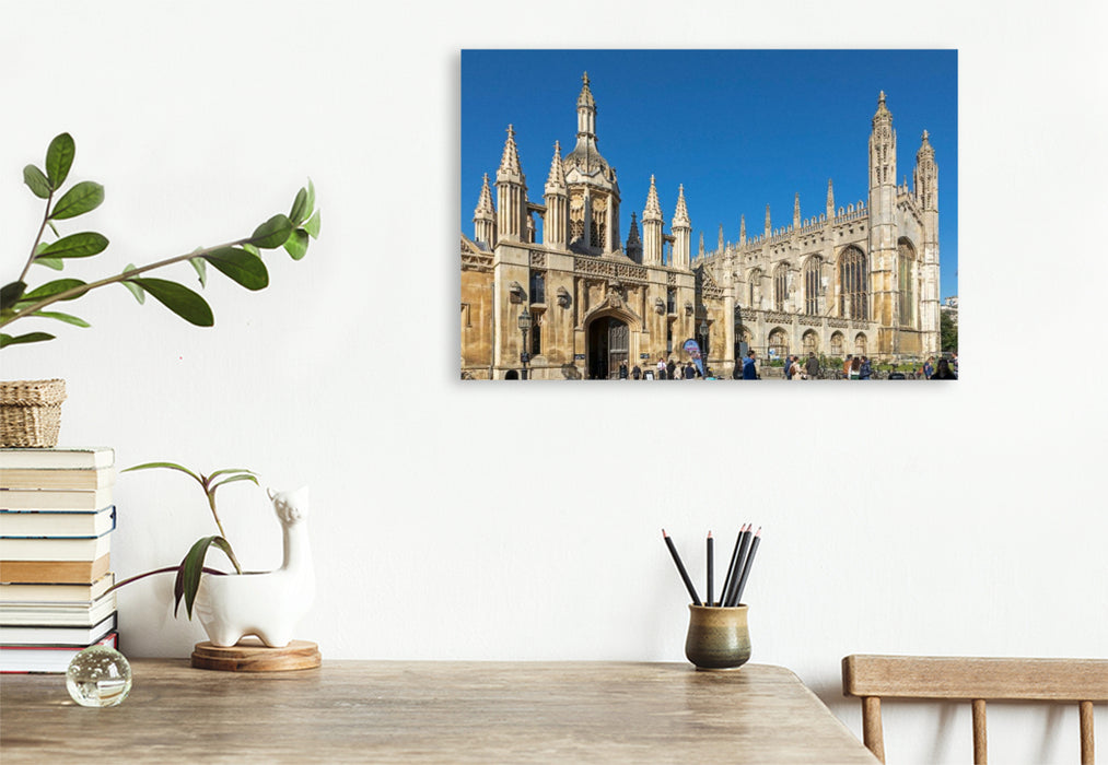 Premium Textil-Leinwand Torhaus und Kirche, Kings's College, Cambridge