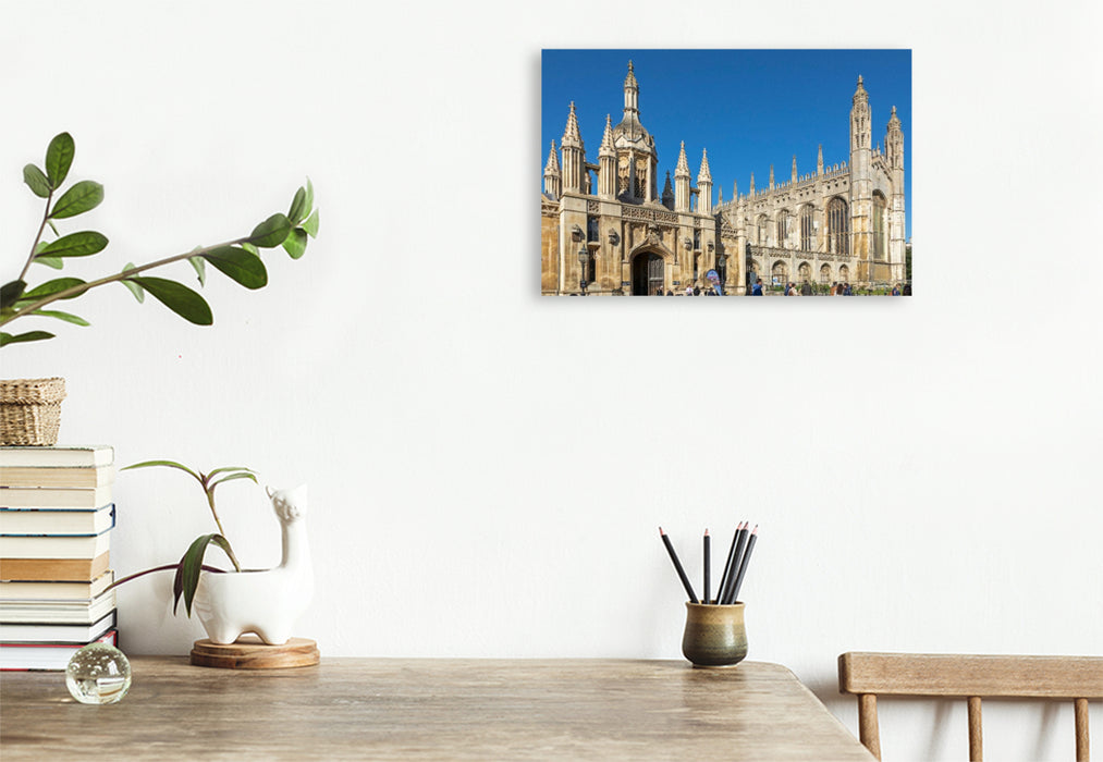 Premium Textil-Leinwand Torhaus und Kirche, Kings's College, Cambridge