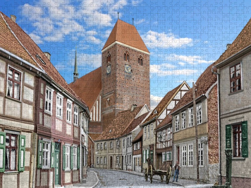 Werben (Elbe) – Fabianstraße mit Kirche Sankt Johannis um 1910 - CALVENDO Foto-Puzzle'