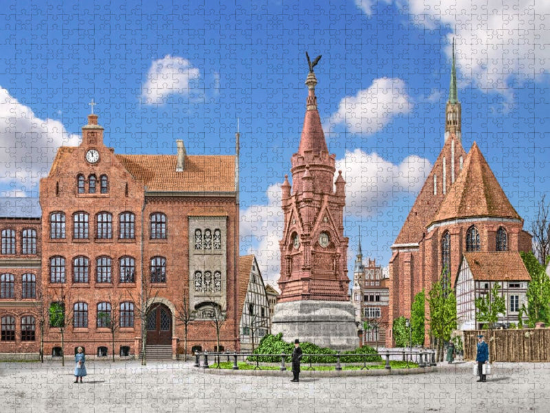 Salzwedel – Kriegerdenkmal und Mönchskirche um 1915 - CALVENDO Foto-Puzzle'