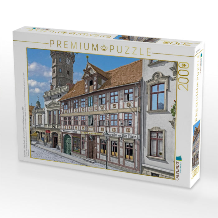 Salzwedel – Breite Straße mit Terrakottenhaus und Rathausturm um 1907 - CALVENDO Foto-Puzzle'