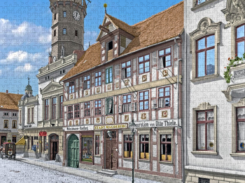 Salzwedel – Breite Straße mit Terrakottenhaus und Rathausturm um 1907 - CALVENDO Foto-Puzzle'