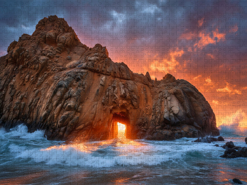 Wo das Meer die Felsen küsst und die Sonne den Horizont vergoldet - CALVENDO Foto-Puzzle'