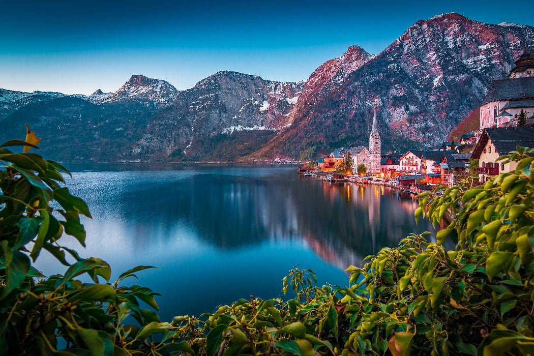 Premium Textil-Leinwand Hallstatt am Morgen