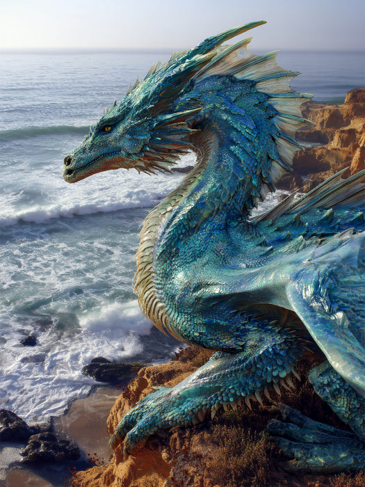 Blauer Drache am Meer - Fantasy Drachenpuzzle - CALVENDO Foto-Puzzle'