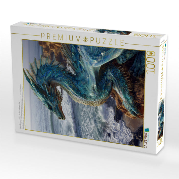 Blauer Drache am Meer - Fantasy Drachenpuzzle - CALVENDO Foto-Puzzle'