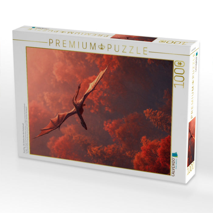Feuerflug - Der Drache über dem Herbstwald - CALVENDO Foto-Puzzle'