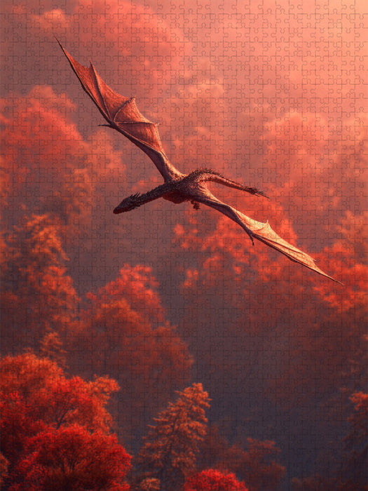 Feuerflug - Der Drache über dem Herbstwald - CALVENDO Foto-Puzzle'
