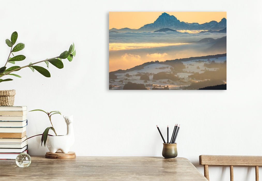 Premium Textil-Leinwand Traunstein über Nebelmeer