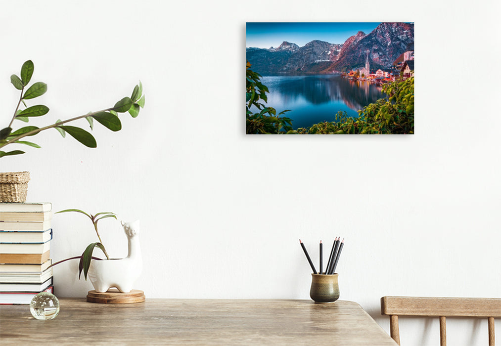 Premium Textil-Leinwand Hallstatt am Morgen