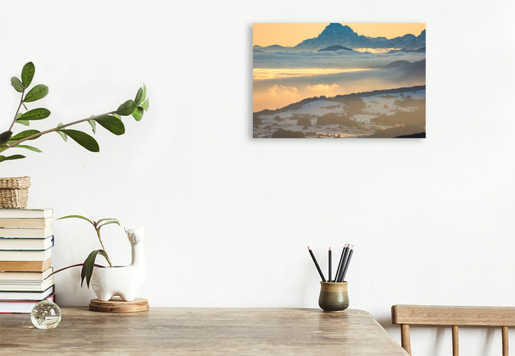 Premium Textil-Leinwand Traunstein über Nebelmeer