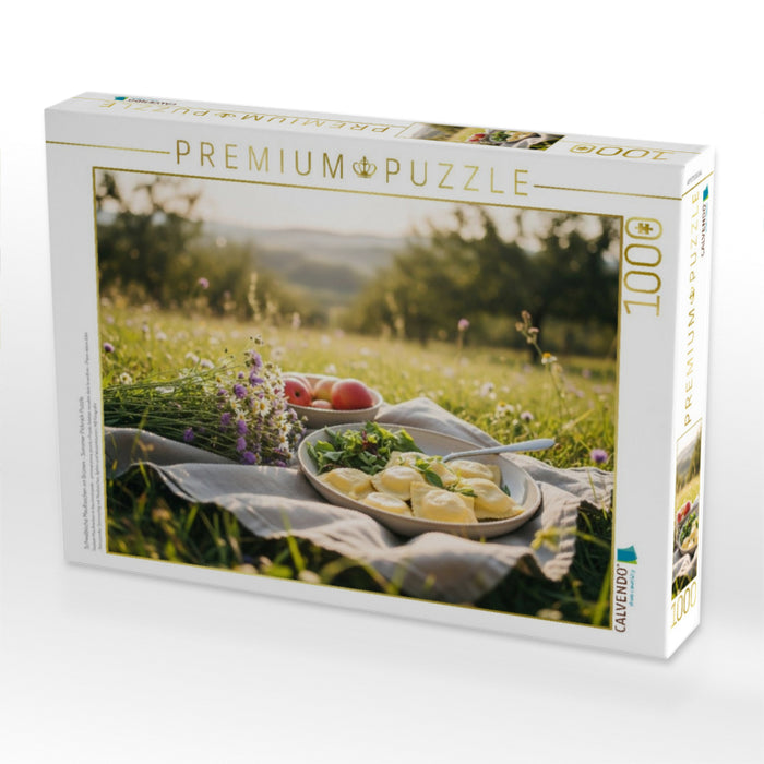 Schwäbische Maultaschen im Grünen - Sommer Picknick Puzzle - CALVENDO Foto-Puzzle'