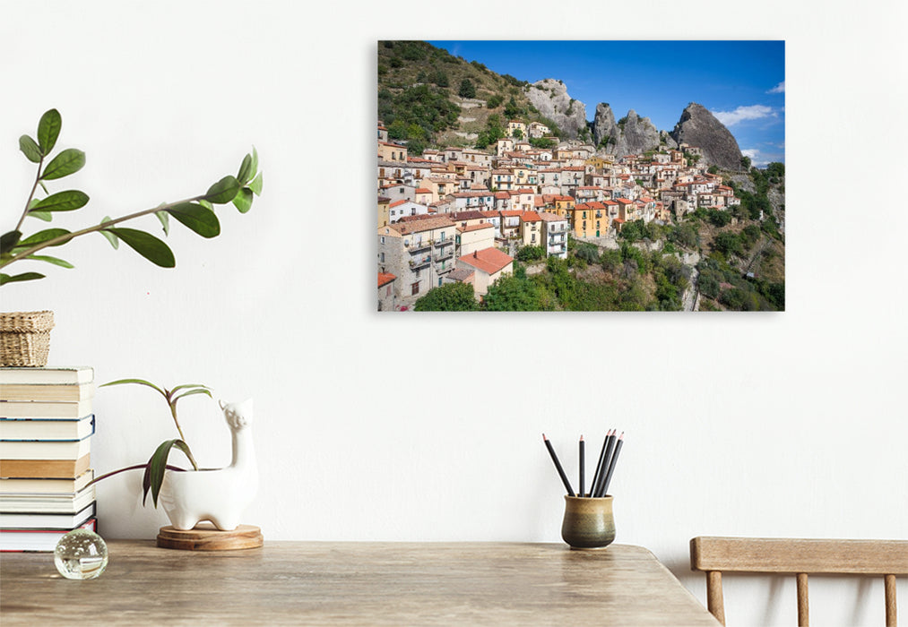 Premium Textil-Leinwand Castelmezzano in der Region Basilikata in Süditalien