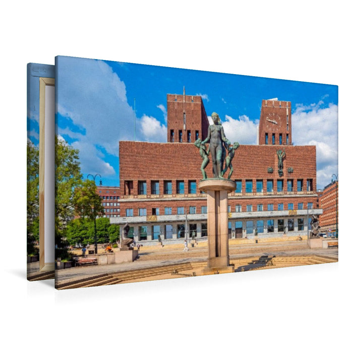 Premium Textil-Leinwand Das monumentale Rathaus von Oslo