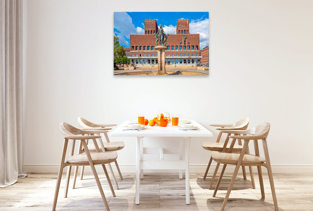 Premium Textil-Leinwand Das monumentale Rathaus von Oslo