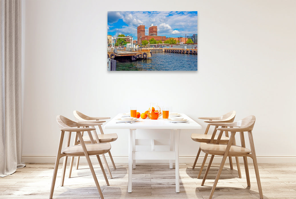 Premium Textil-Leinwand Stadt am Fjord