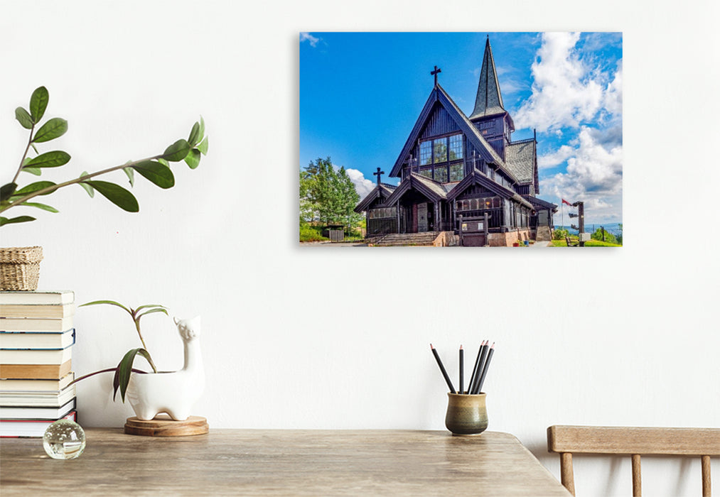 Premium Textil-Leinwand Die Holmenkollen-Kapelle