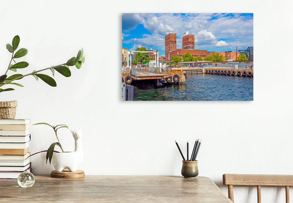 Premium Textil-Leinwand Stadt am Fjord