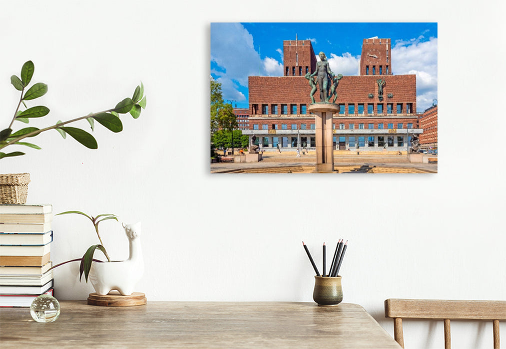 Premium Textil-Leinwand Das monumentale Rathaus von Oslo