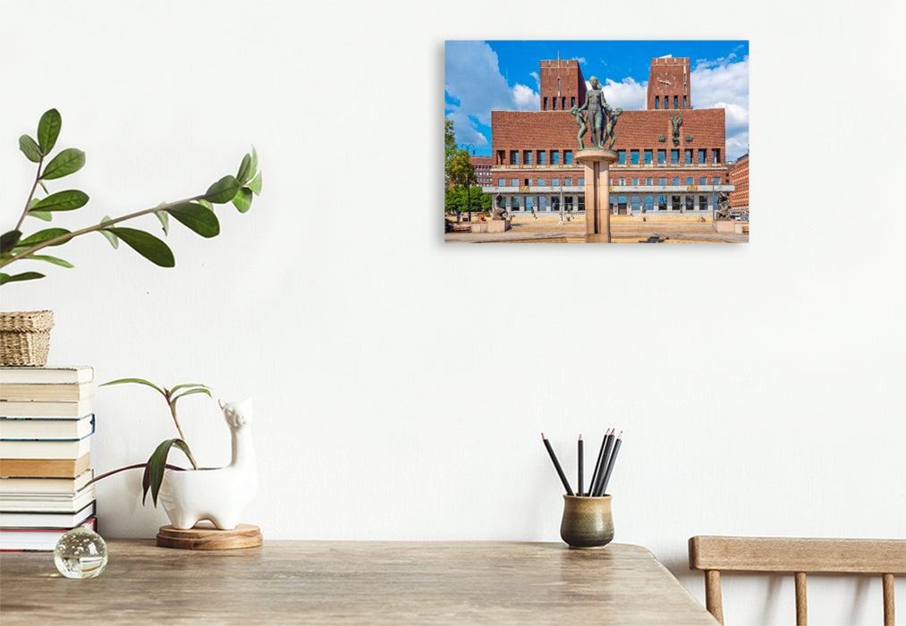 Premium Textil-Leinwand Das monumentale Rathaus von Oslo