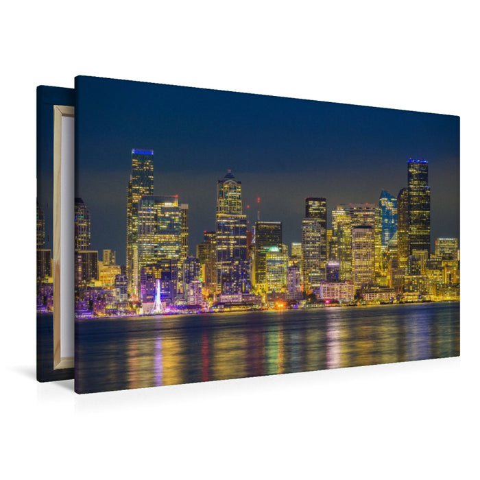Premium Textil-Leinwand Skyline von Seattle bei Nacht