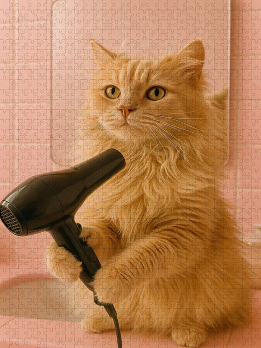 Katze am Frisieren und Fönen - CALVENDO Foto-Puzzle'