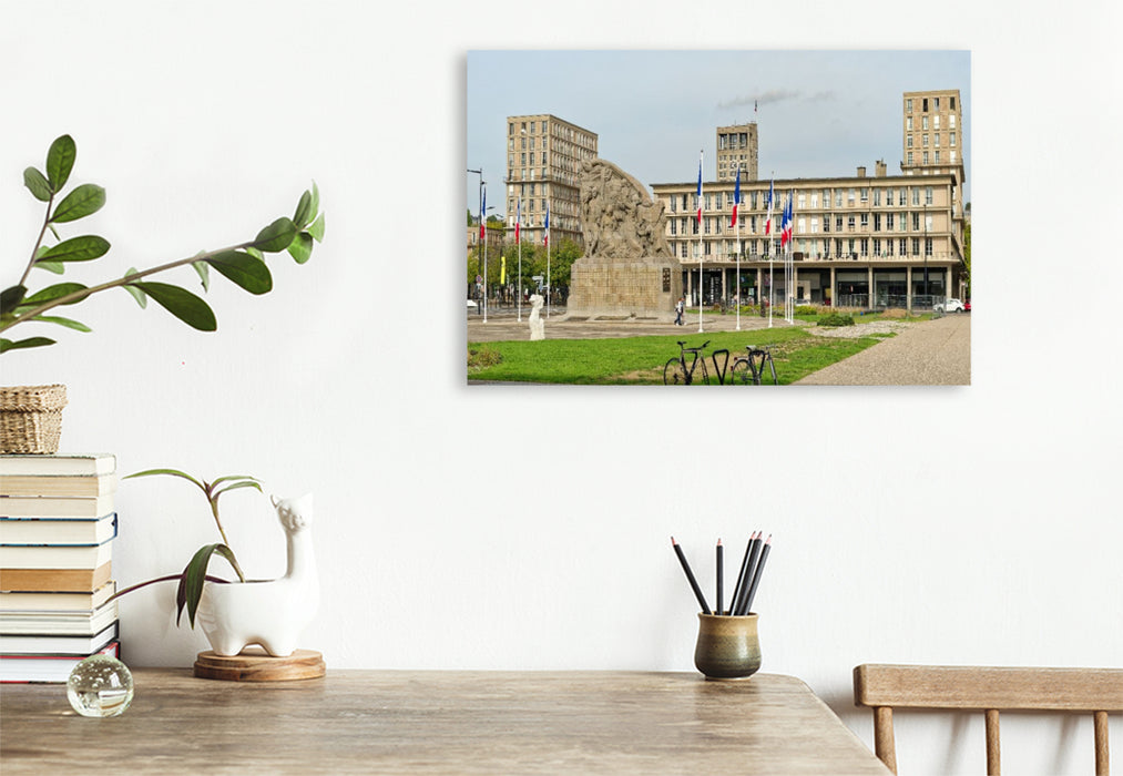 Premium Textil-Leinwand Opfer des Krieges - Monument am Place General de Gaulle in Le Havre, Normandie