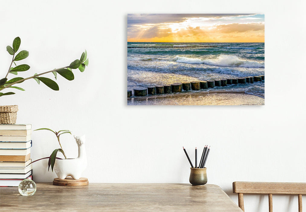 Premium Textil-Leinwand Strandansicht Zingst