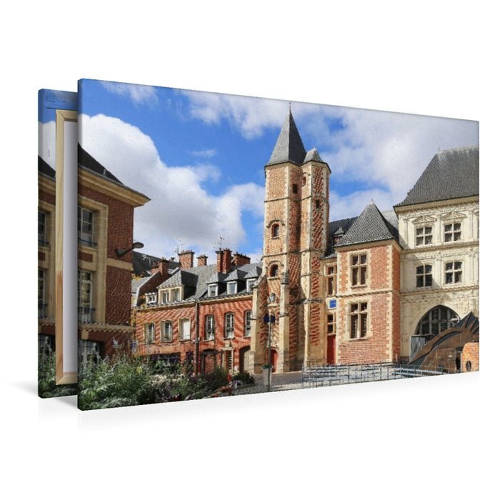 Premium Textil-Leinwand Amiens, Logis du Roi (Königsloge) und Maison du Sagittaire (Haus des Schützen)