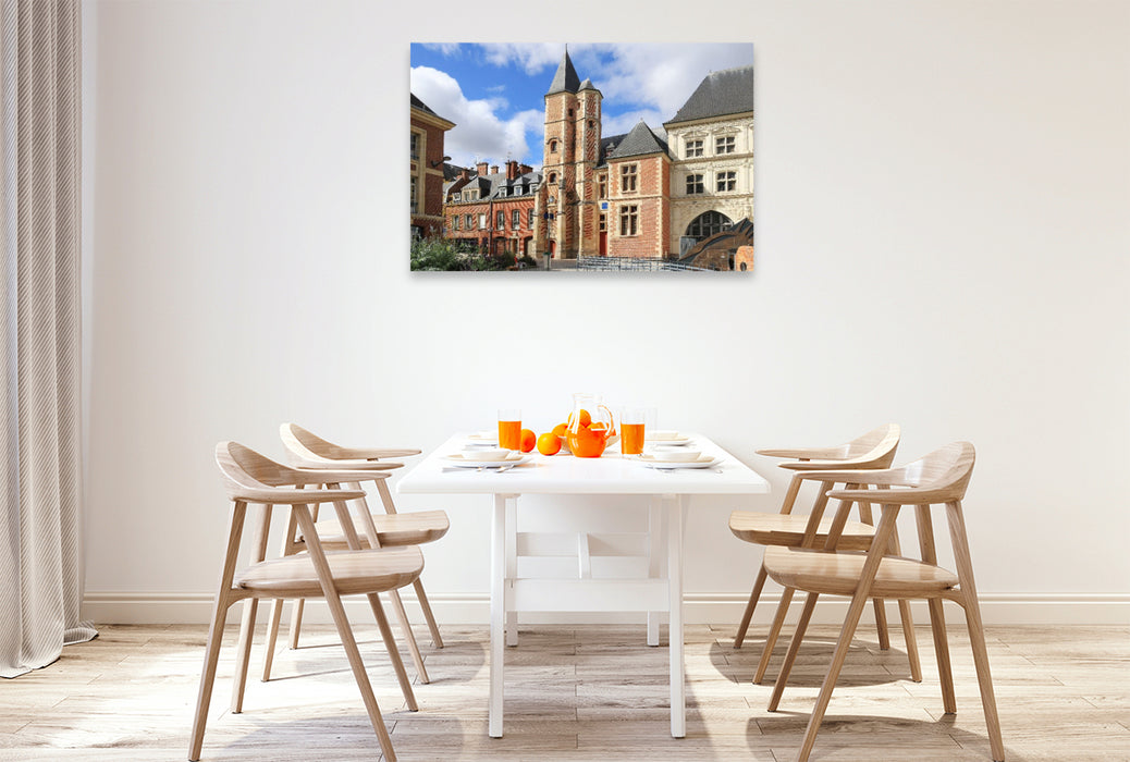 Premium Textil-Leinwand Amiens, Logis du Roi (Königsloge) und Maison du Sagittaire (Haus des Schützen)