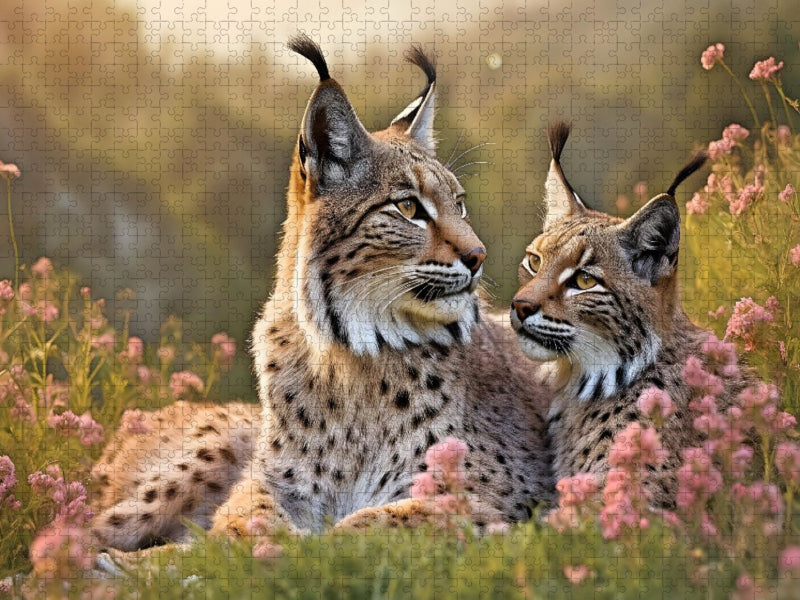 Verliebtes Luchspärchen in Paarungsstimmung - CALVENDO Foto-Puzzle'
