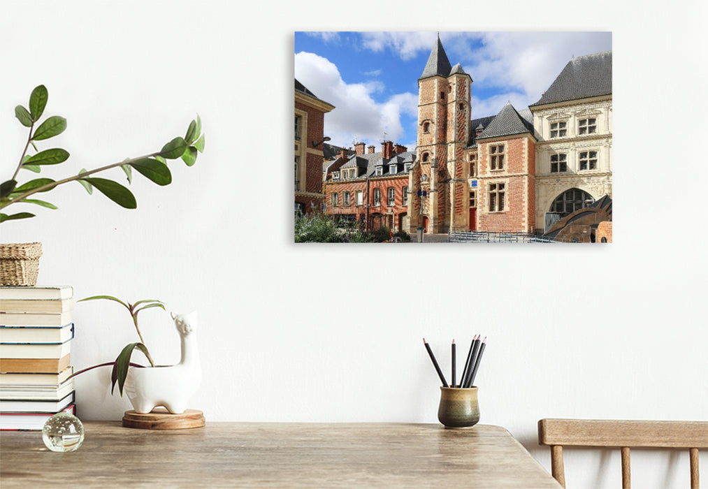 Premium Textil-Leinwand Amiens, Logis du Roi (Königsloge) und Maison du Sagittaire (Haus des Schützen)
