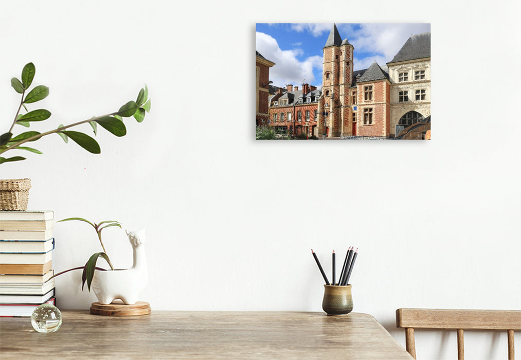 Premium Textil-Leinwand Amiens, Logis du Roi (Königsloge) und Maison du Sagittaire (Haus des Schützen)