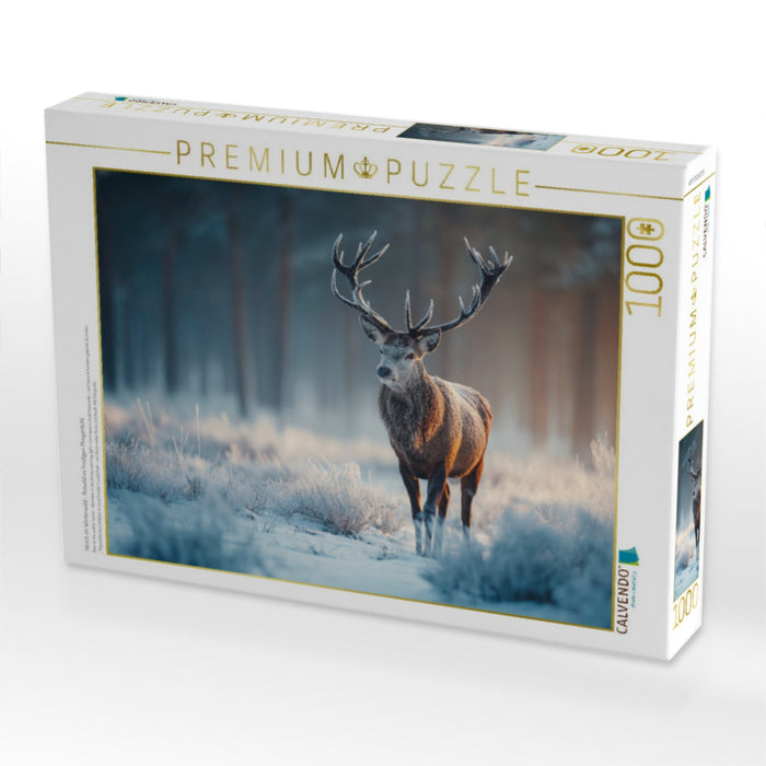 Hirsch im Winterwald - Rotwild im frostigen Morgenlicht - CALVENDO Foto-Puzzle'