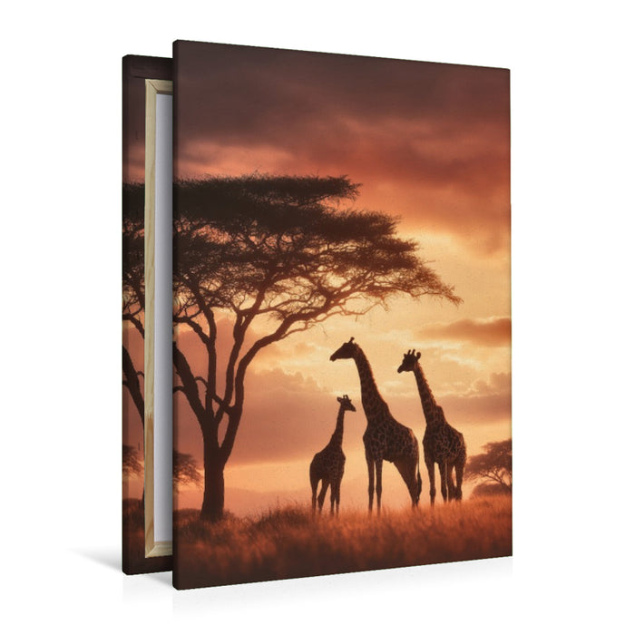 Premium Textil-Leinwand Giraffen unter dem Abendhimmel