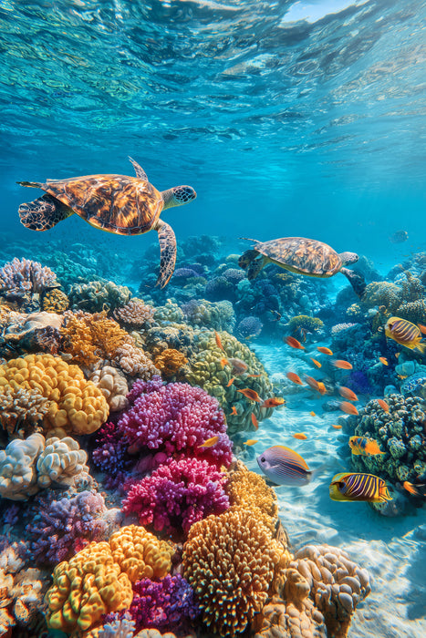 Premium Textil-Leinwand Korallenriff mit Meeresschildkröten