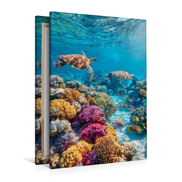 Premium Textil-Leinwand Korallenriff mit Meeresschildkröten