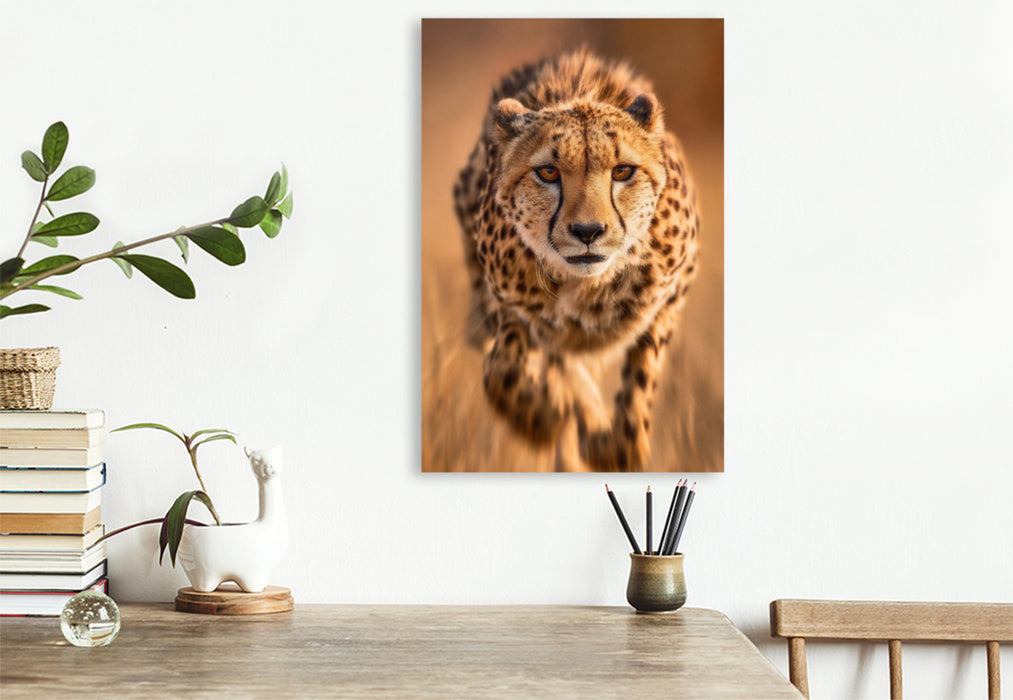 Premium Textil-Leinwand Gepard im Lauf