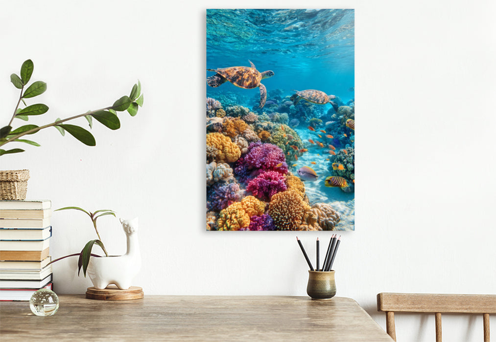 Premium Textil-Leinwand Korallenriff mit Meeresschildkröten