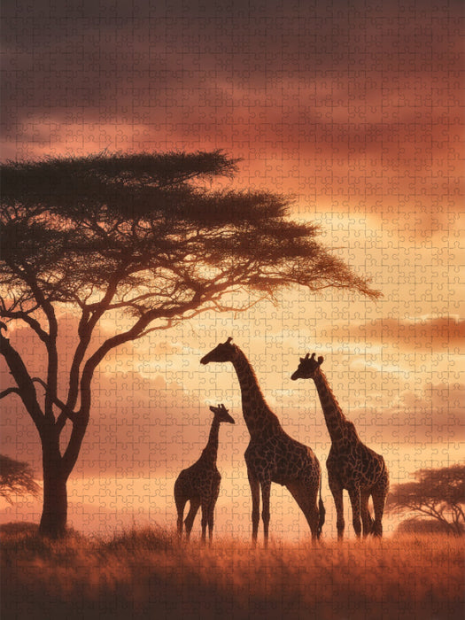 Giraffen unter dem Abendhimmel - CALVENDO Foto-Puzzle'