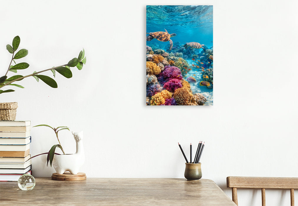 Premium Textil-Leinwand Korallenriff mit Meeresschildkröten