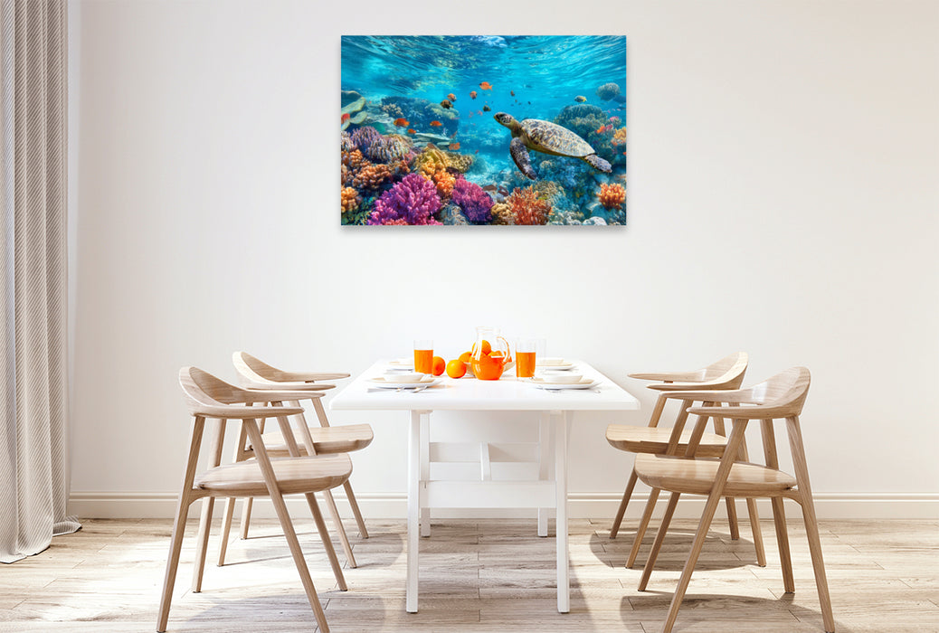 Premium Textil-Leinwand Korallenriff, ein Tanz aus Licht und Leben