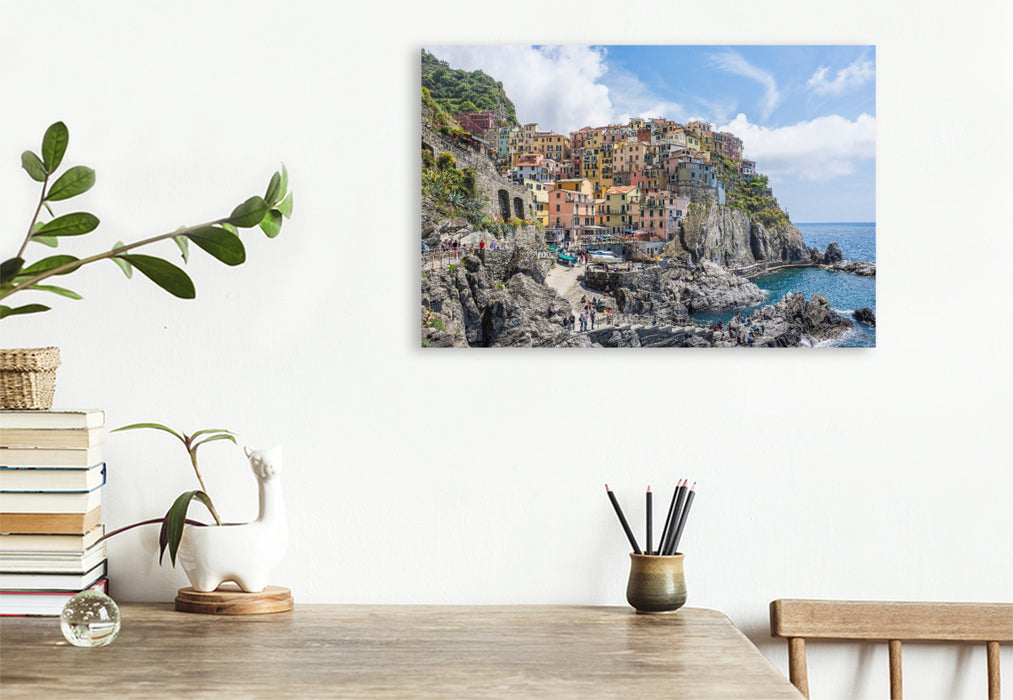 Premium Textil-Leinwand Le Cinque Terre, Riomaggiore, Italien