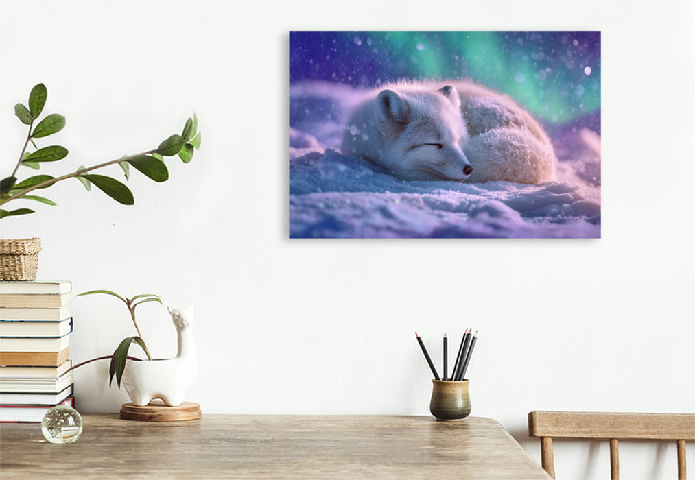 Premium Textil-Leinwand Polarfuchs, in der Stille der Nacht tanzt das Licht