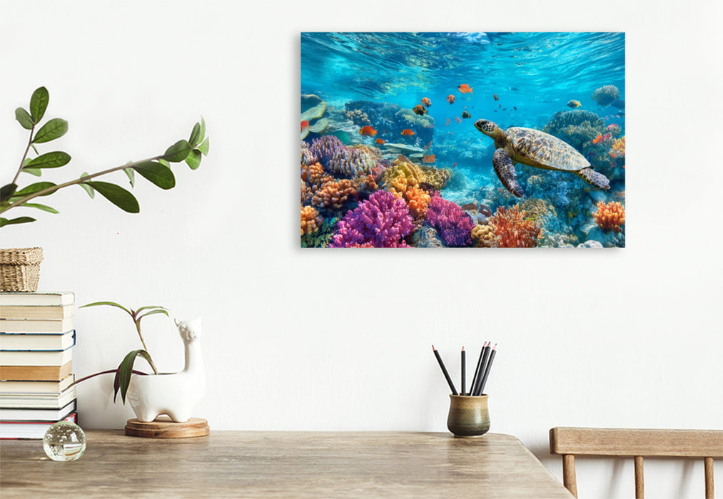 Premium Textil-Leinwand Korallenriff, ein Tanz aus Licht und Leben