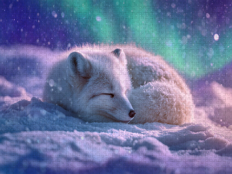 Polarfuchs, in der Stille der Nacht tanzt das Licht - CALVENDO Foto-Puzzle'