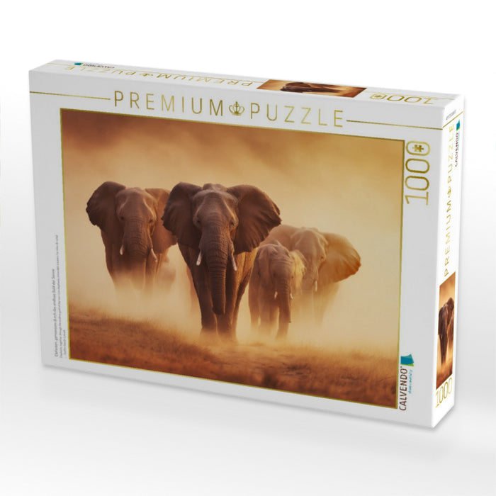 Elefanten, gemeinsam durch das endlose Gold der Sonne - CALVENDO Foto-Puzzle'