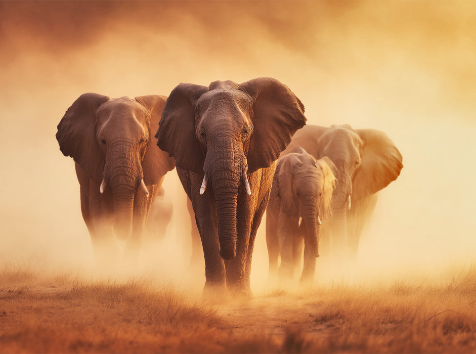 Elefanten, gemeinsam durch das endlose Gold der Sonne - CALVENDO Foto-Puzzle'
