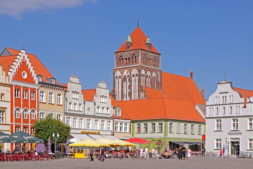 Premium Textil-Leinwand Marktplatz, St. Marien Kirche, Greifswald